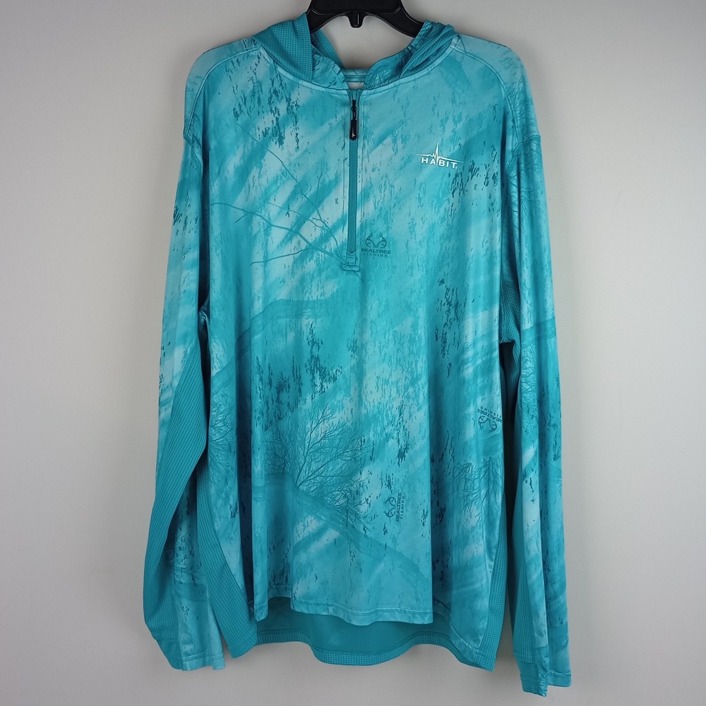 Habit Men XL Teal Camo 1/4 Zip Performance Vented Fishing Pullover Hoodie